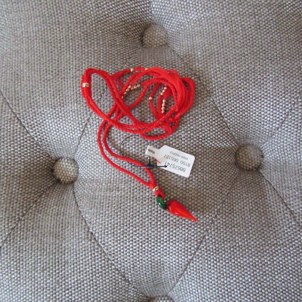 Free People Glass Red Chili Pepper Adjustable Tassel Necklace